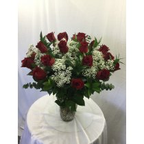 18 Red Roses with Baby Breath
