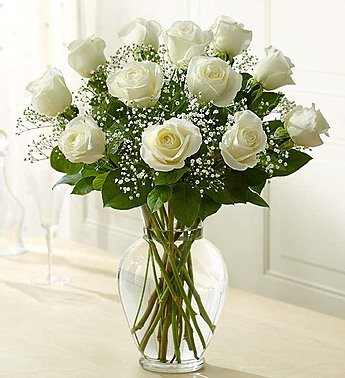 White Rose Elegance-12 Long Stemmed White Roses