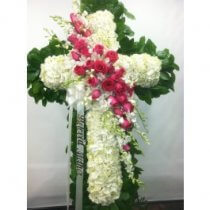 CR-3: Standing Cross with a Rose and Orchid Sash by Mr Bokay Florist