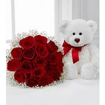 Long Stem Red Roses with Plush Bear 