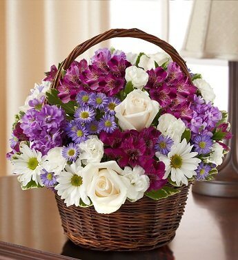 Lavender and White Basket Arrangement