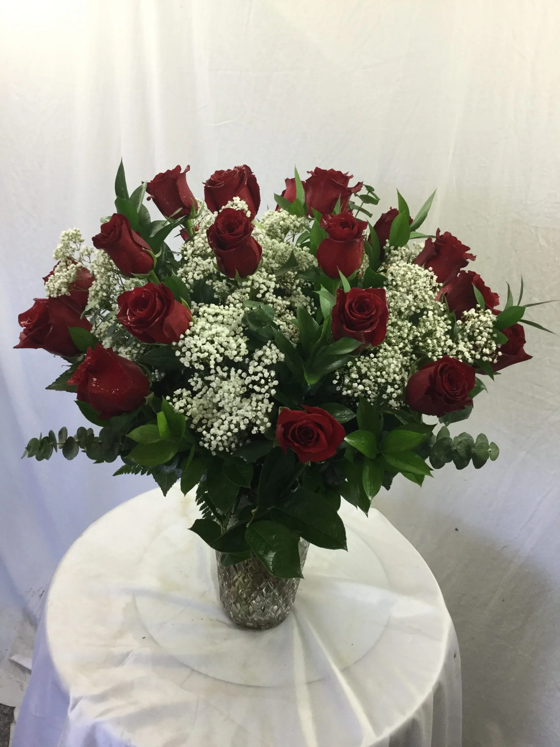 18 Red Roses with Baby Breath