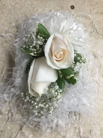 Double White Rose Wrist Corsage